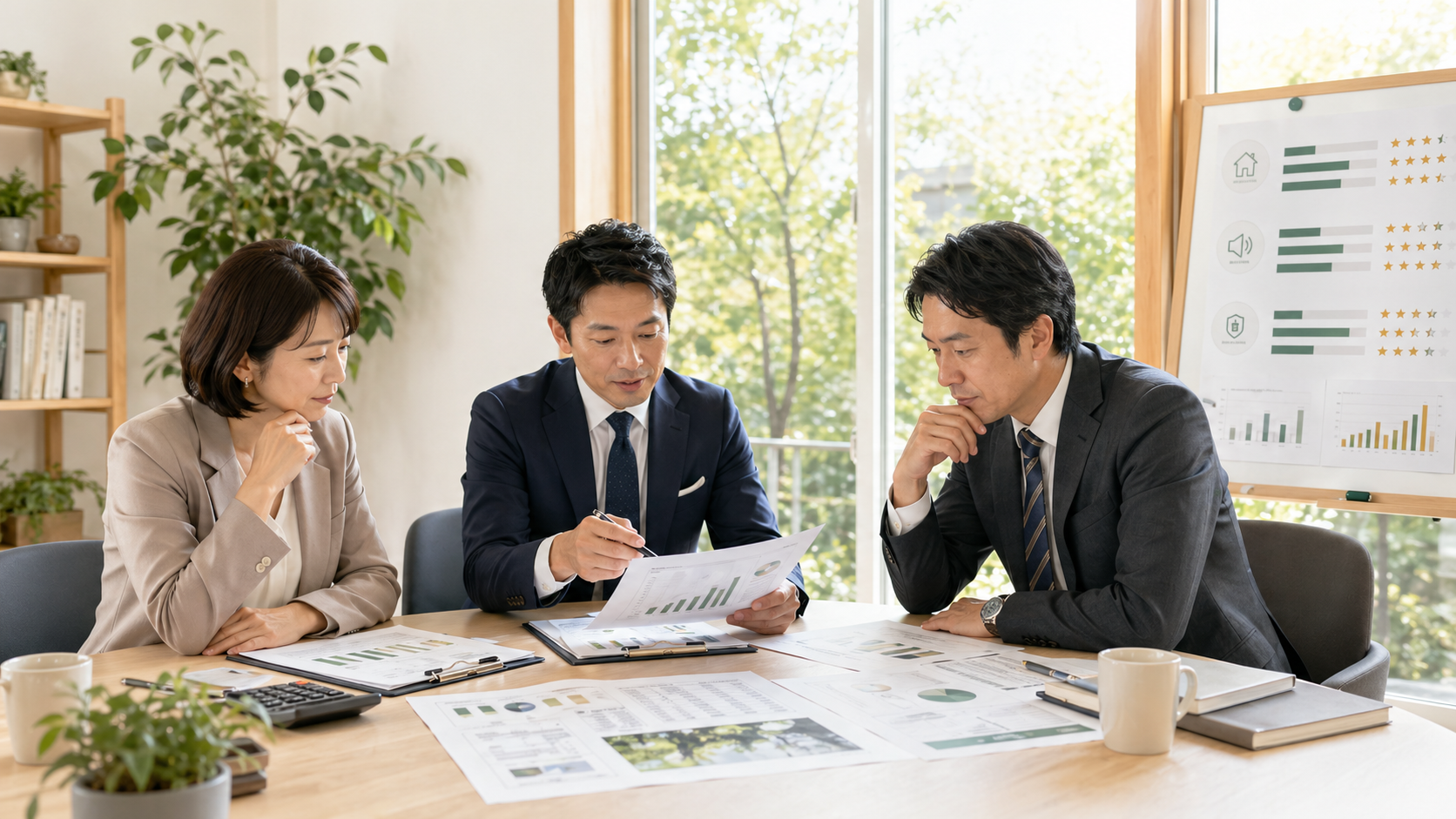 専門家3名が内窓リフォーム業者を比較する様子
