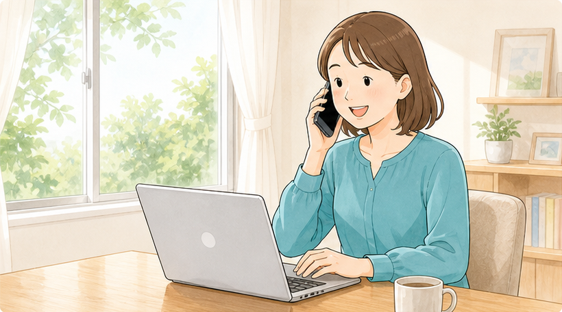 電話またはWEBで無料相談する女性